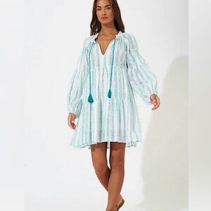 Oliphant balloon Sleeve Striped Mini Dress archer green - size S